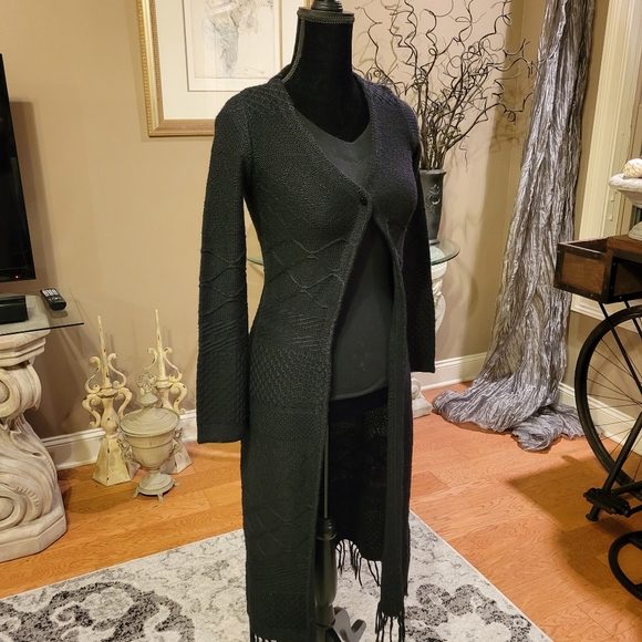 Nordstrom Frenchi long sweater fringed duster xs - Picture 10 of 12